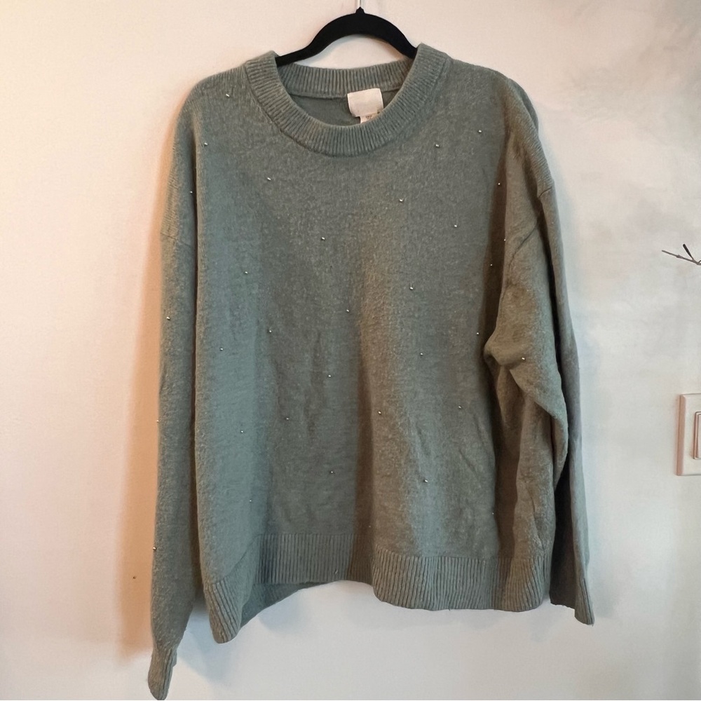 H&M Teal Oversized Sweater W/ Jewel Beads - Size XL